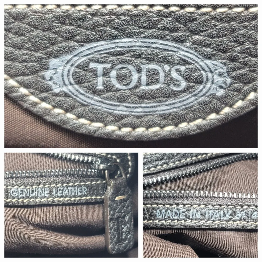 Tod's Brown Leather Canvas Large Backpack Bag Authentic
